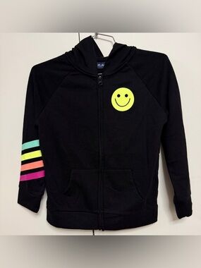 The Children's Place Smiley Face Girls Black Full Zip Hoodie M(7-8)